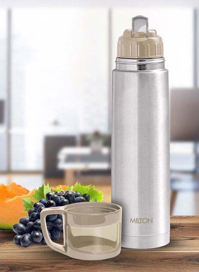 750ml Thermosteel Flask with Jacket, Keeps Drinks Hot and Cold for 24 Hours, 18/8 Stainless Steel, Double-Walled Vacuum Insulated Water Bottle with Inner Copper Coating - Glassy Grey
