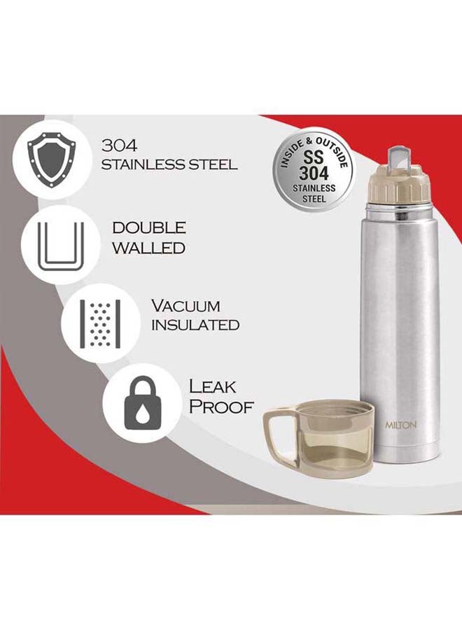750ml Thermosteel Flask with Jacket, Keeps Drinks Hot and Cold for 24 Hours, 18/8 Stainless Steel, Double-Walled Vacuum Insulated Water Bottle with Inner Copper Coating - Glassy Grey
