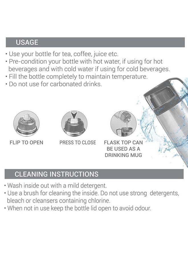 750ml Thermosteel Flask with Jacket, Keeps Drinks Hot and Cold for 24 Hours, 18/8 Stainless Steel, Double-Walled Vacuum Insulated Water Bottle with Inner Copper Coating - Glassy Grey