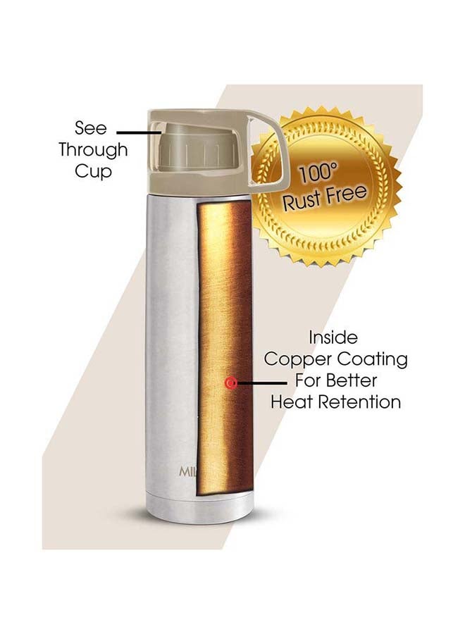 750ml Thermosteel Flask with Jacket, Keeps Drinks Hot and Cold for 24 Hours, 18/8 Stainless Steel, Double-Walled Vacuum Insulated Water Bottle with Inner Copper Coating - Glassy Grey