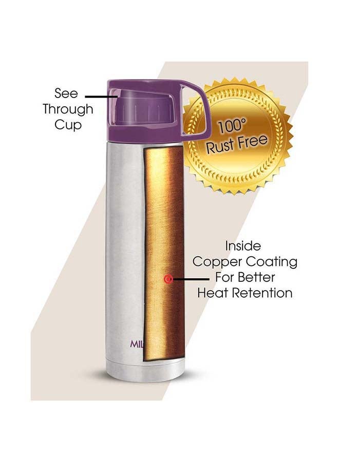 750ml Thermosteel Flask with Jacket, Keeps Drinks Hot and Cold for 24 Hours, 18/8 Stainless Steel, Double-Walled Vacuum Insulated Water Bottle with Inner Copper Coating - Glassy Purple