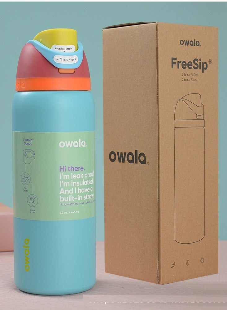 Owala FreeSip Insulated Stainless Steel Water Bottle with Straw for Sports and Travel, BPA-Free, 32-Ounce, blue