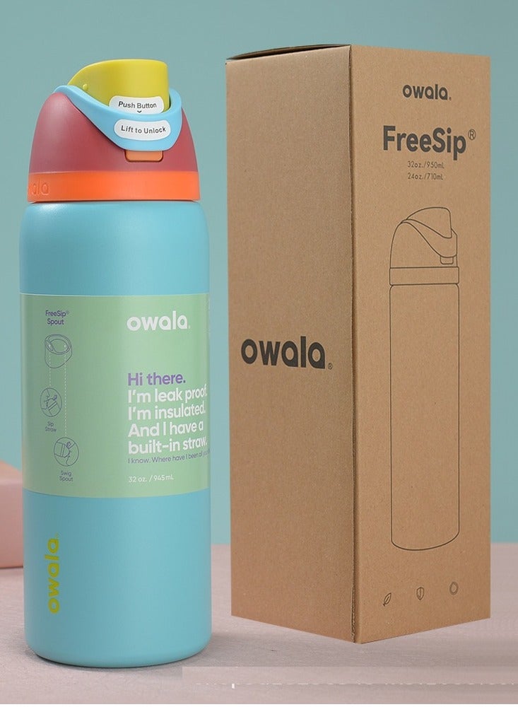 Owala FreeSip Insulated Stainless Steel Water Bottle with Straw for Sports and Travel, BPA-Free, 24-Ounce, blue