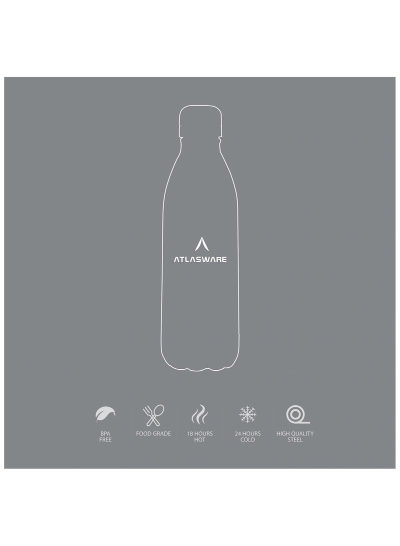 Atlasware Stainless Steel Vacuum Bottle, 1000 ml - Matt Steel