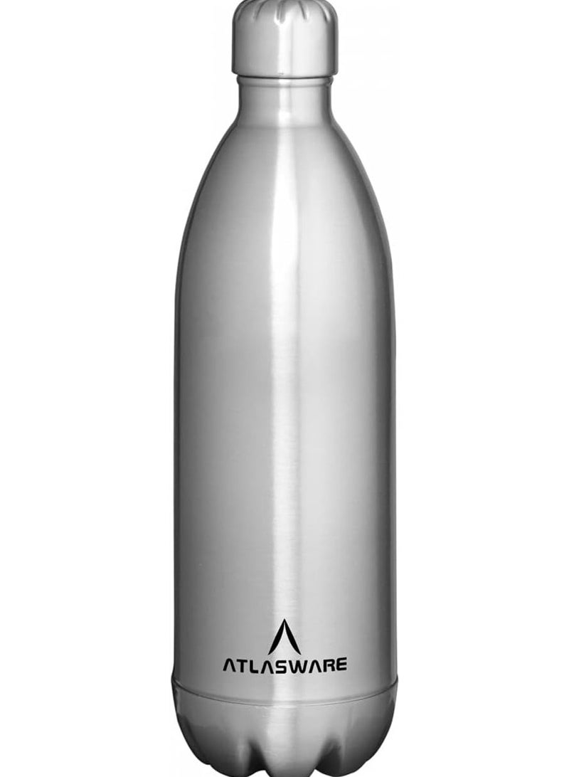 Atlasware Stainless Steel Vacuum Bottle, 1000 ml - Matt Steel