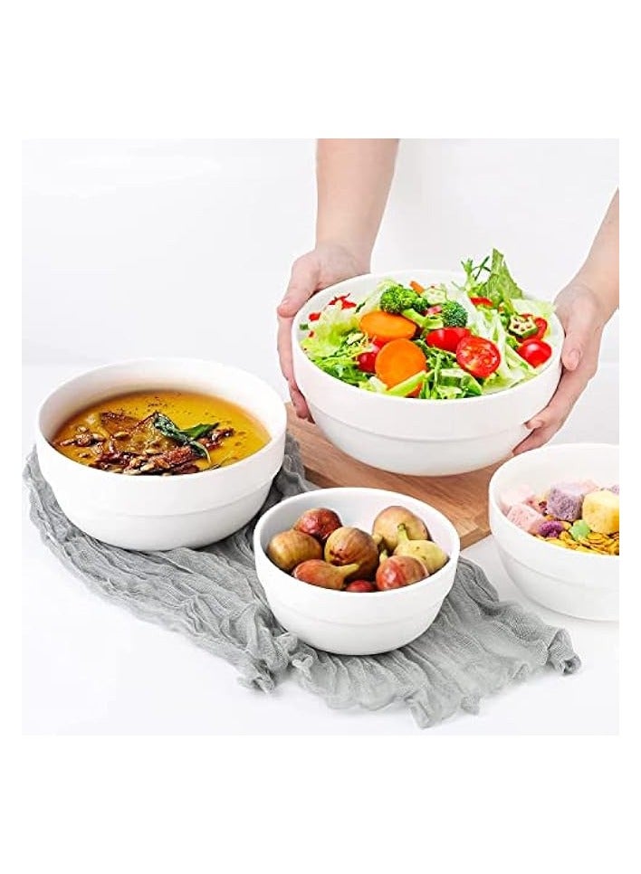 Serving Bowls, 1890/1240/650/355ml Nesting Bowls, White Ceramic Bowl Sets, Versatile Bowls for Kitchen, Scratch Resistant, Thick-edge Non-slip Design