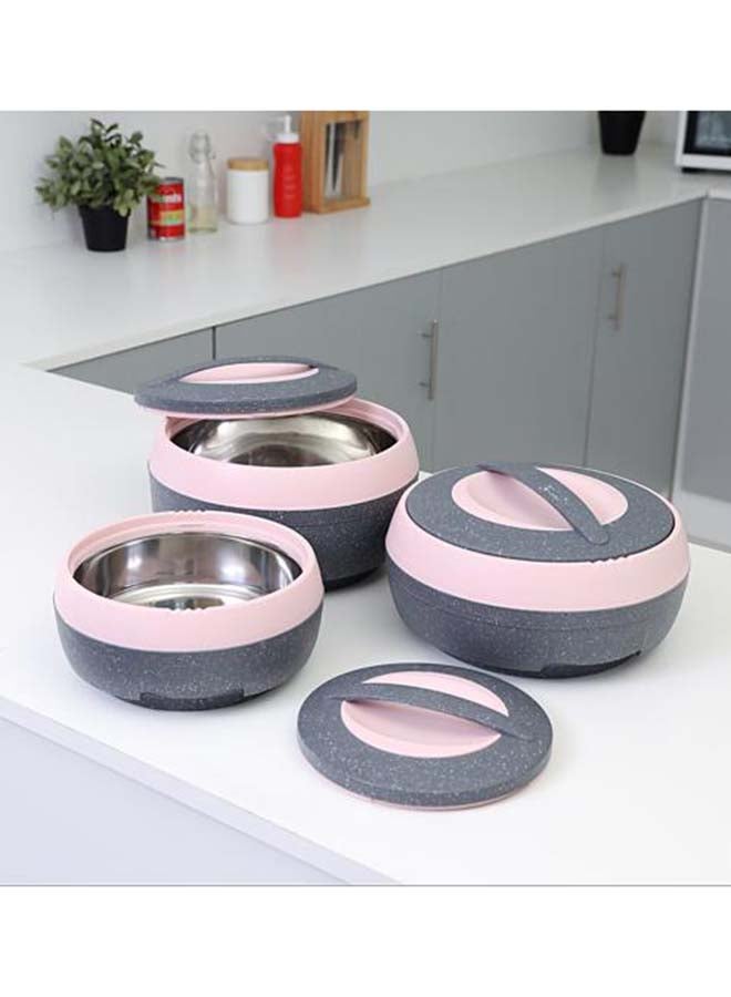 Set Of 3 Ceramic Casserole Pink/Grey