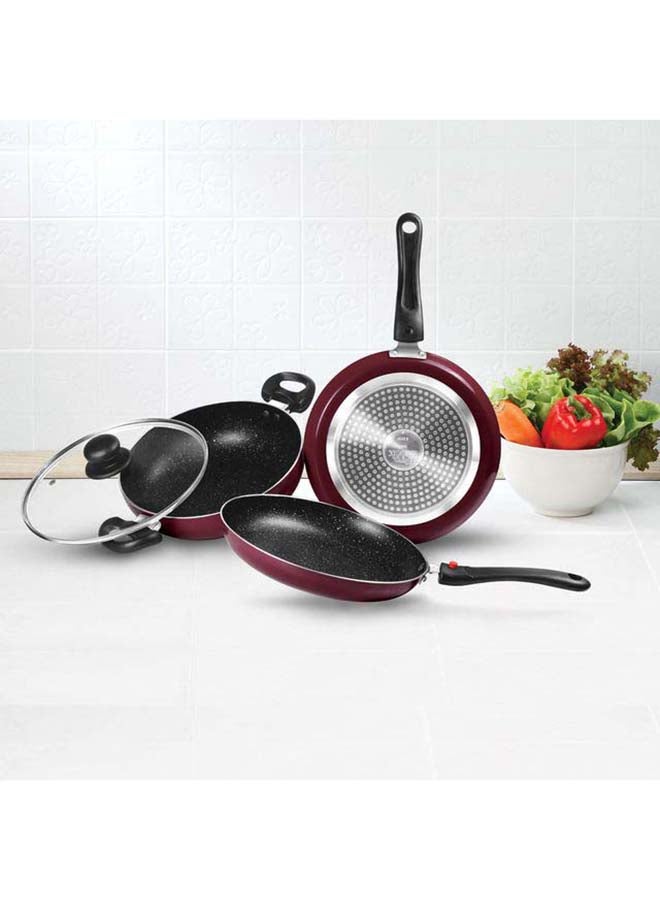 Cookware Set of 4 - Fry Pan (24 cm/1.6 L), Kadhai with Glass Lid (24 cm/2.5 L) & Tawa (25 cm), Induction & Flame Safe, Dishwasher Compatible - Kitchen Jewel Peach 24 cm Fry Pan, 24 cm Kadhai, 25 cm Tawa