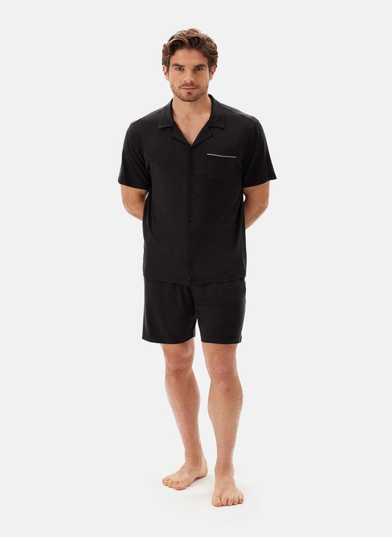 Shirt & Shorts Pajama Set Spread Collar Supreme Mid Rise Sleepwear