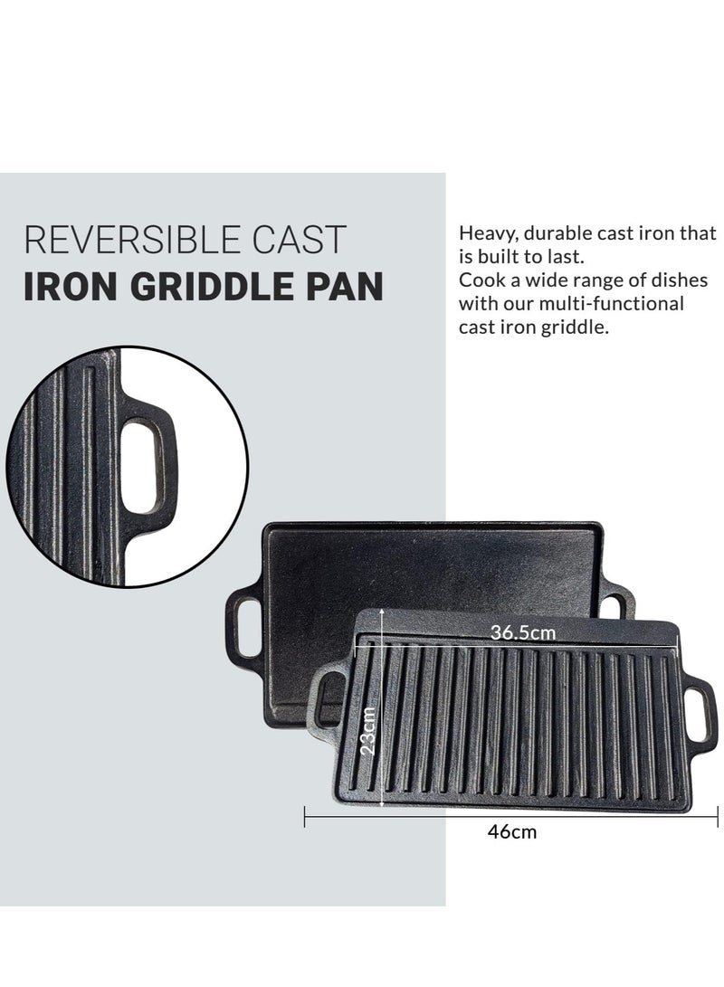 Black Rock Grill Cast Iron Griddle Reversible Grill Pan BBQ Plate 46cm x 23cm