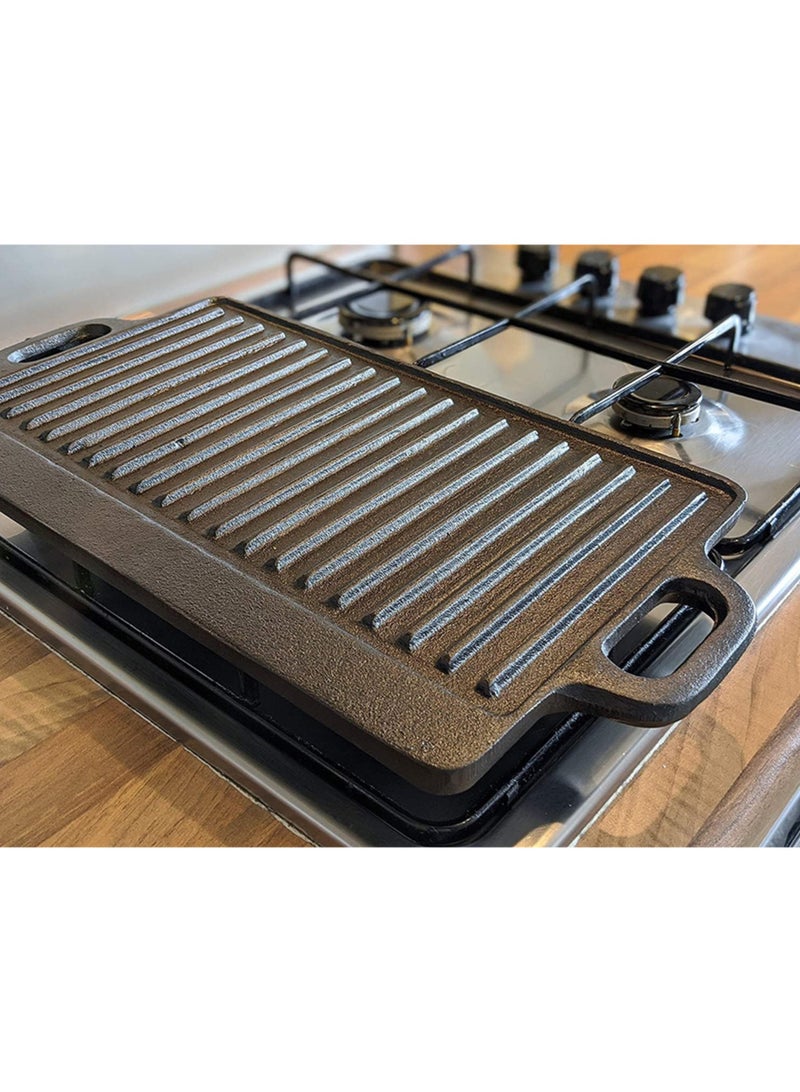 Black Rock Grill Cast Iron Griddle Reversible Grill Pan BBQ Plate 46cm x 23cm