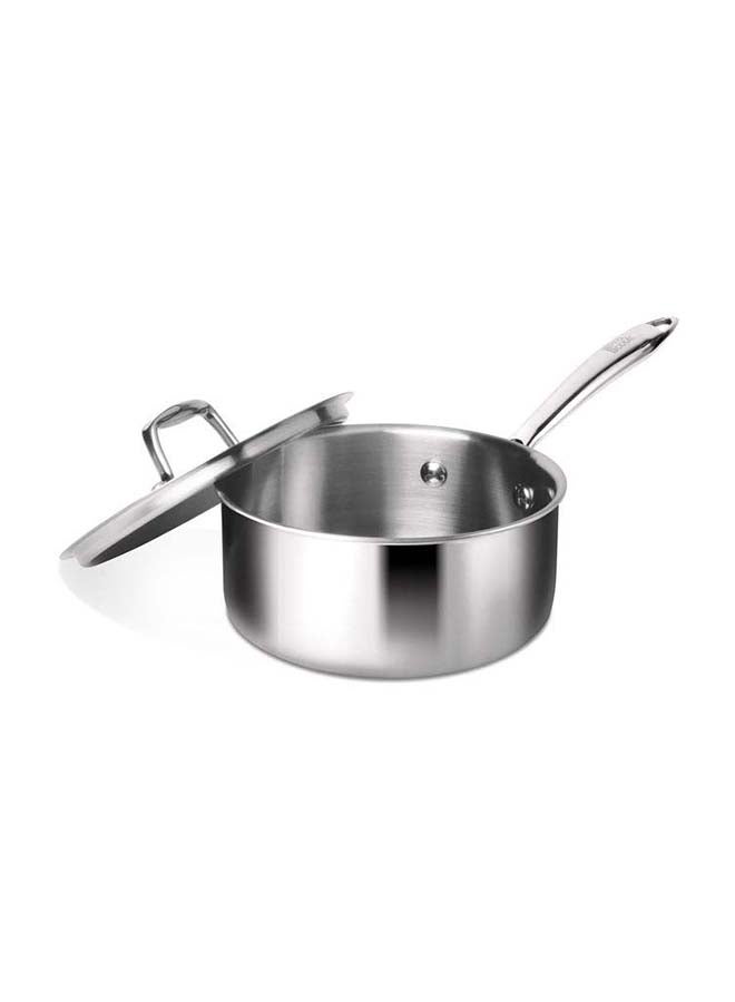 16 cm, 1.4 Litre Triply Stainless Steel Sauce Pan with Lid, Dishwasher Safe, Even Heat Distribution, Induction & Flame Safe, Sturdy Handles Silver 16 cm / 1.4 Litre
