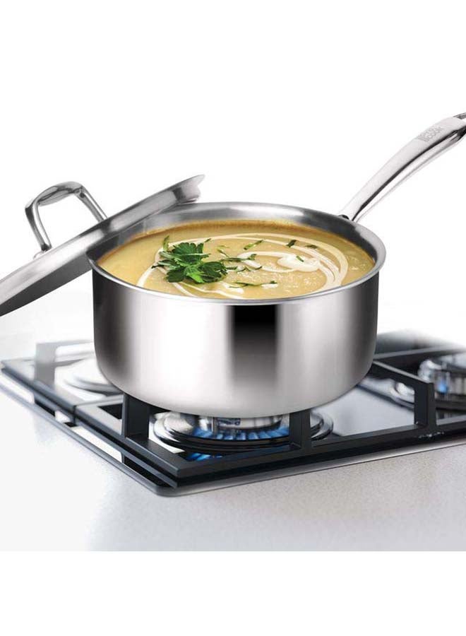 16 cm, 1.4 Litre Triply Stainless Steel Sauce Pan with Lid, Dishwasher Safe, Even Heat Distribution, Induction & Flame Safe, Sturdy Handles Silver 16 cm / 1.4 Litre
