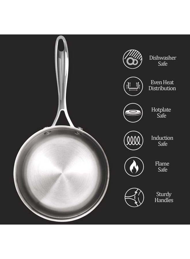 16 cm, 1.4 Litre Triply Stainless Steel Sauce Pan with Lid, Dishwasher Safe, Even Heat Distribution, Induction & Flame Safe, Sturdy Handles Silver 16 cm / 1.4 Litre