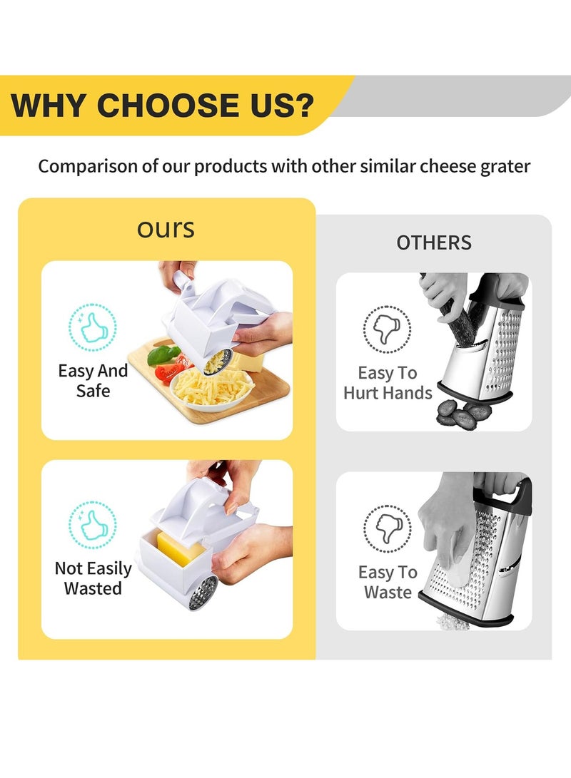 Cheese Grater with Handle, Rotary Cheese Grater,Vegetable, Chocolate, Hard Cheese & Nut Grater, White