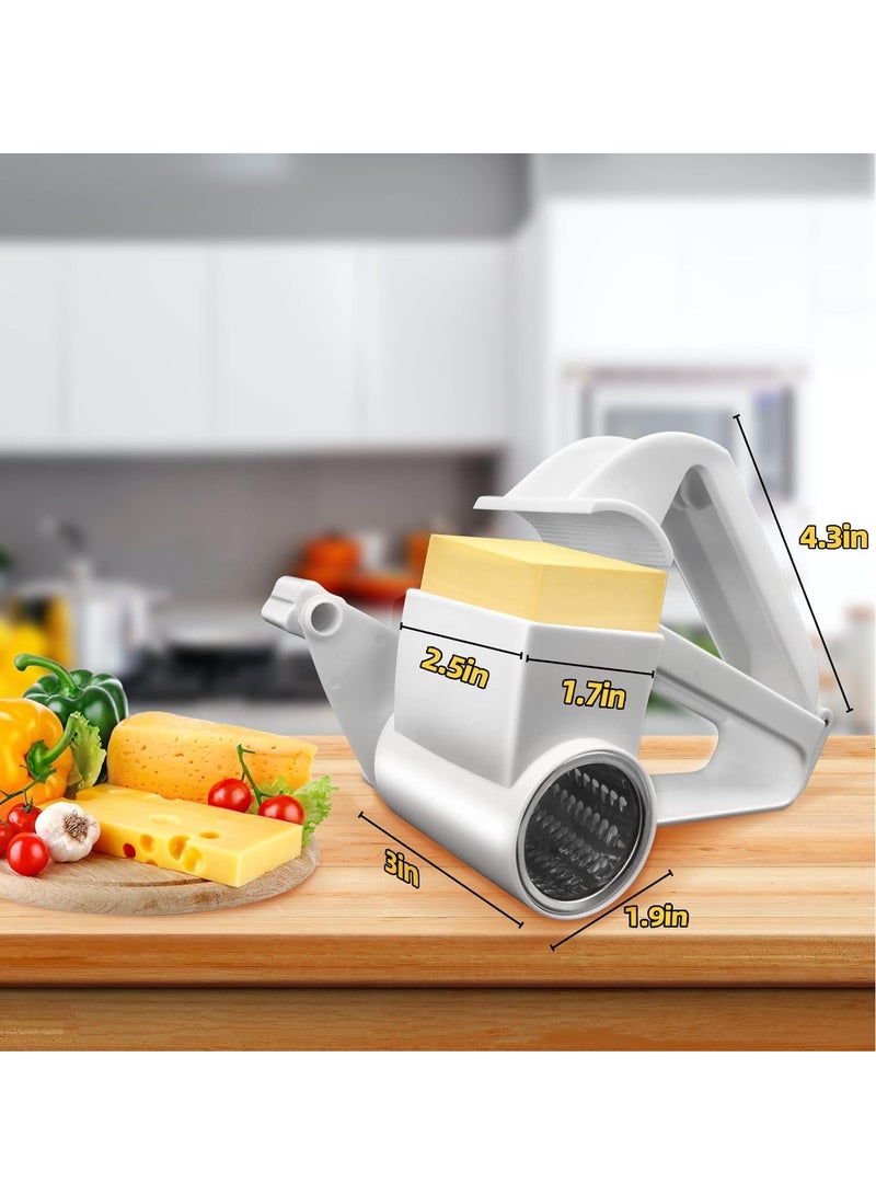 Cheese Grater with Handle, Rotary Cheese Grater,Vegetable, Chocolate, Hard Cheese & Nut Grater, White