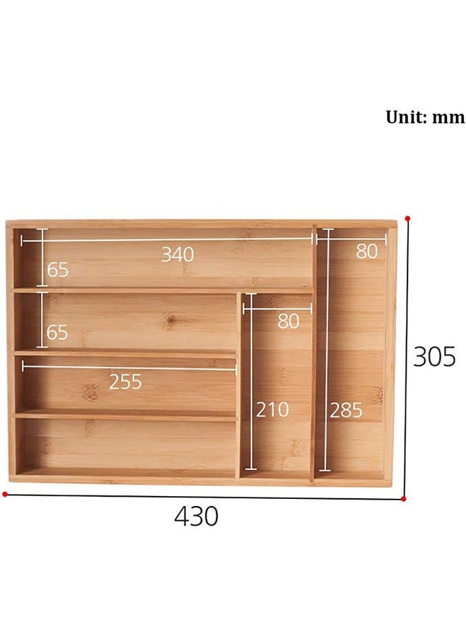 Large Bamboo Kitchen Flatware Drawer Organizer Divider, Cutlery and Utensil Holder Tray with 6 Compartments