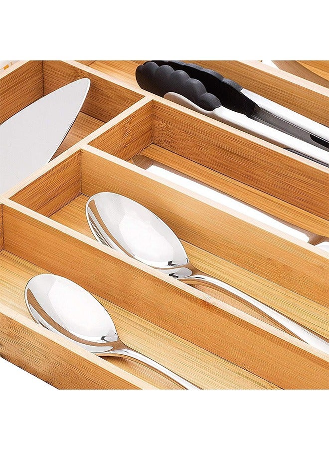 Large Bamboo Kitchen Flatware Drawer Organizer Divider, Cutlery and Utensil Holder Tray with 6 Compartments