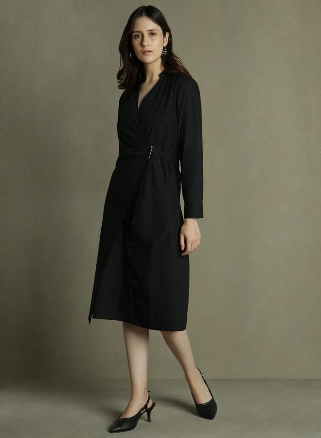 Buckled Black Midi Dress