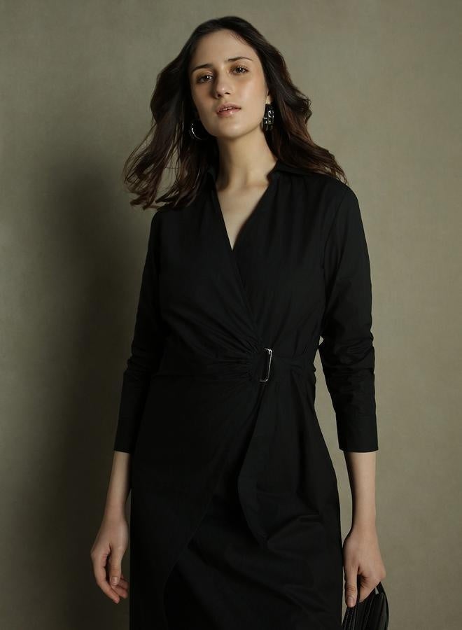 Buckled Black Midi Dress