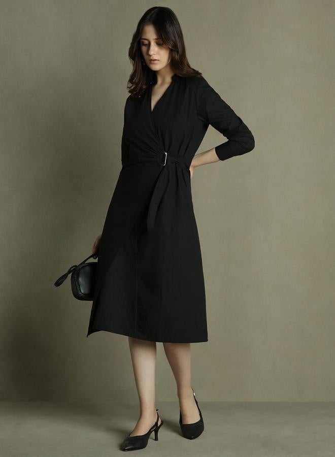 Buckled Black Midi Dress