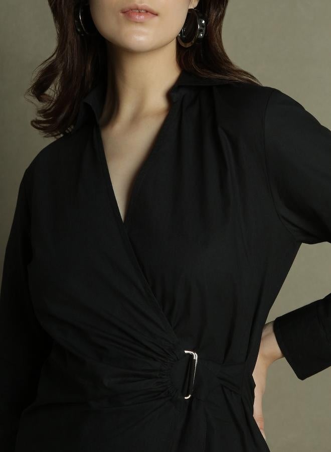 Buckled Black Midi Dress