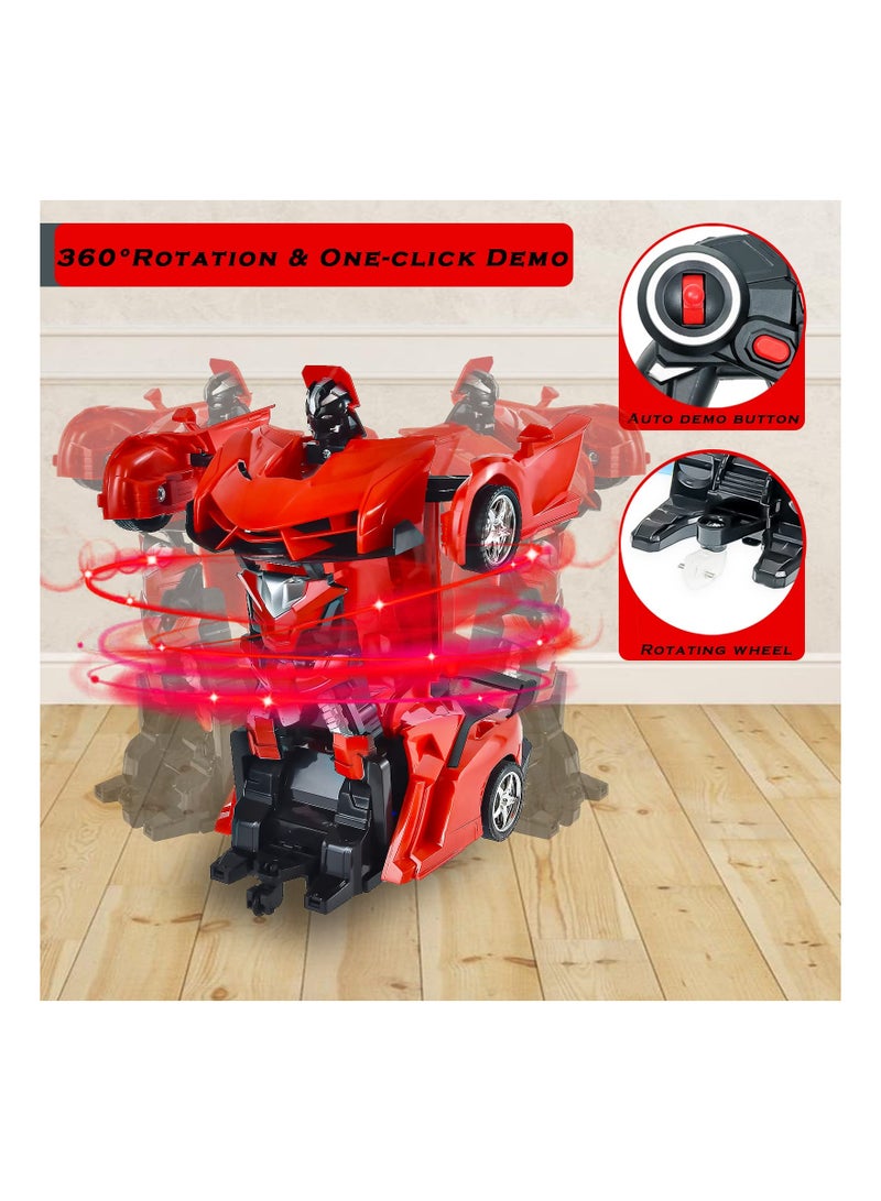 Dual Function Remote Control Robot Car Toy for Kids Age 5-12 One Button Transformation Red Racing Vehicle for Boys and Girls