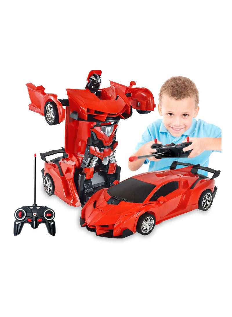 Dual Function Remote Control Robot Car Toy for Kids Age 5-12 One Button Transformation Red Racing Vehicle for Boys and Girls