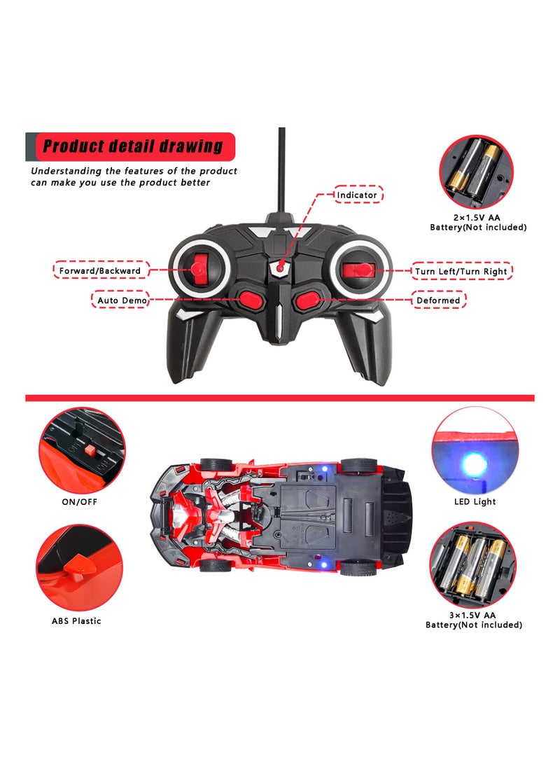 Dual Function Remote Control Robot Car Toy for Kids Age 5-12 One Button Transformation Red Racing Vehicle for Boys and Girls