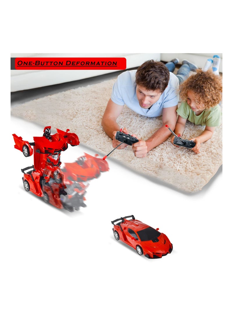 Dual Function Remote Control Robot Car Toy for Kids Age 5-12 One Button Transformation Red Racing Vehicle for Boys and Girls