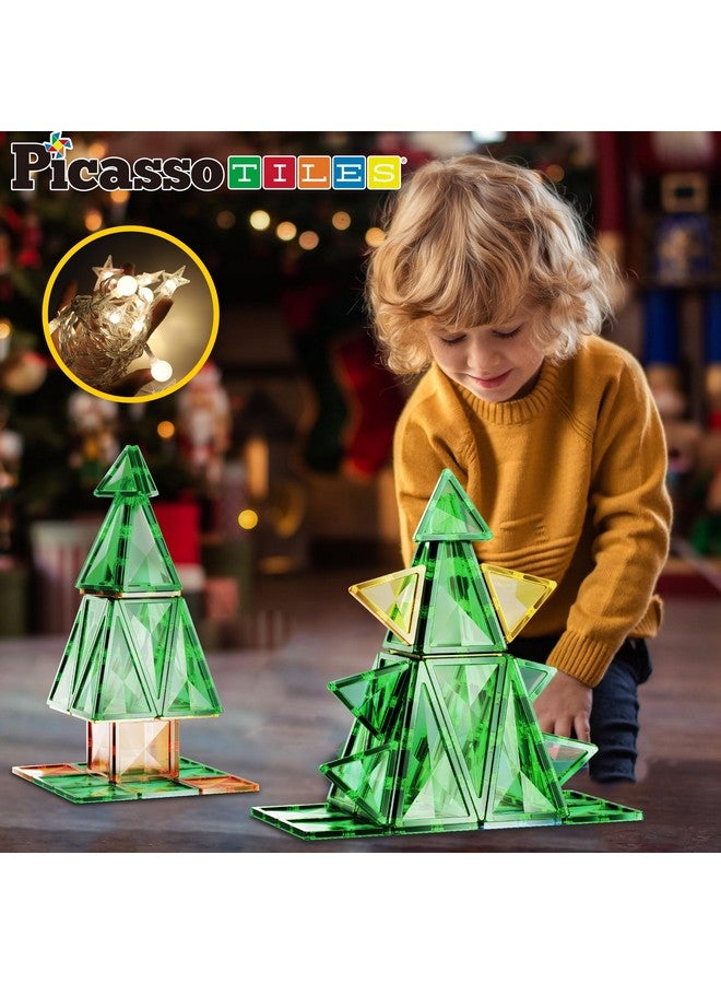 106 Piece Magnetic Tiles Light Up Led Christmas Tree Holiday Theme Construction Magnet Building Blocks Set Stem Learning Gifts Toys For Toddlers Boys Girls Child Kids Toy Educational Game