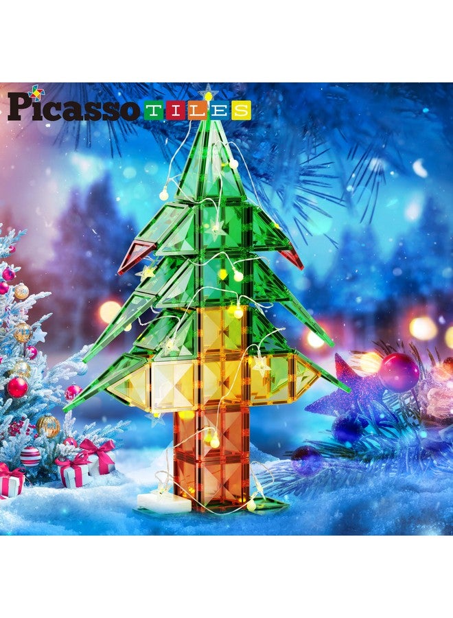 106 Piece Magnetic Tiles Light Up Led Christmas Tree Holiday Theme Construction Magnet Building Blocks Set Stem Learning Gifts Toys For Toddlers Boys Girls Child Kids Toy Educational Game