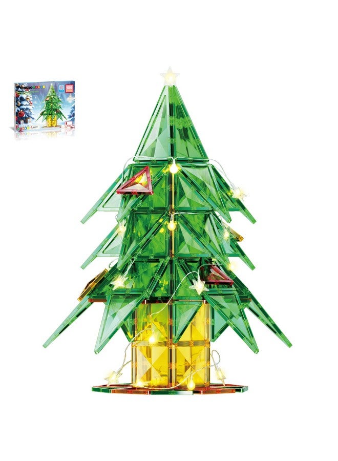 106 Piece Magnetic Tiles Light Up Led Christmas Tree Holiday Theme Construction Magnet Building Blocks Set Stem Learning Gifts Toys For Toddlers Boys Girls Child Kids Toy Educational Game