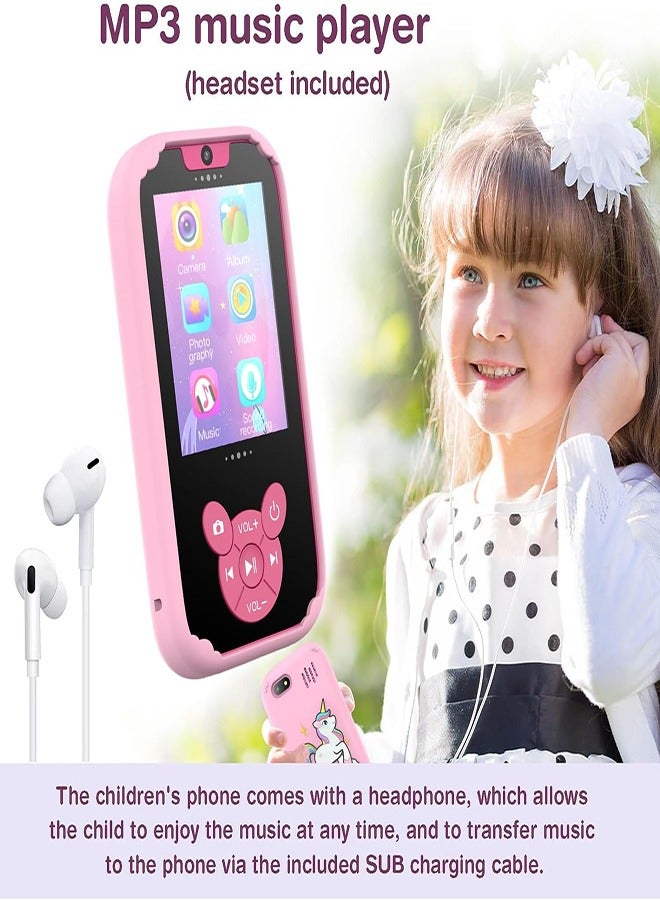 Kids' Phone Toy Touch Screen Kids' Smartphone MP3 Puzzle Learning Toy with 8G SD Card (Pink)