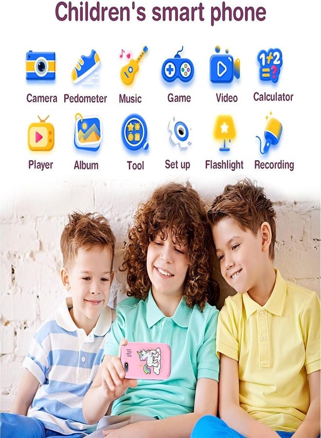 Kids' Phone Toy Touch Screen Kids' Smartphone MP3 Puzzle Learning Toy with 8G SD Card (Pink)