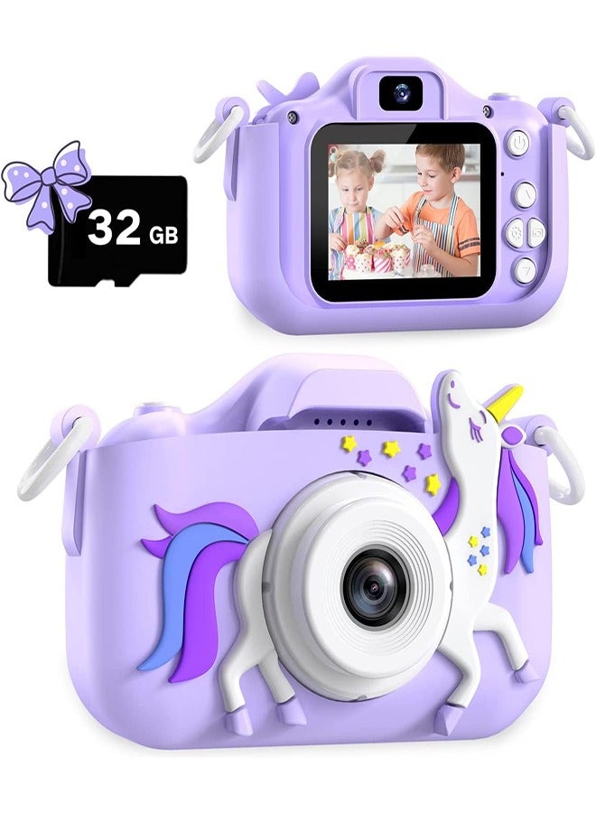 1080P HD Children's Camera 32GB Card 40MP Children's Digital Camera 3-12 Years Old Boy Birthday Gift (Purple)