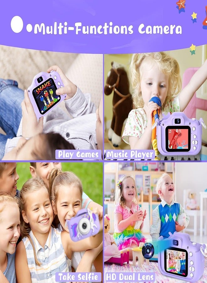 1080P HD Children's Camera 32GB Card 40MP Children's Digital Camera 3-12 Years Old Boy Birthday Gift (Purple)