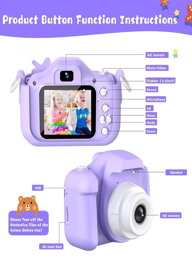 1080P HD Children's Camera 32GB Card 40MP Children's Digital Camera 3-12 Years Old Boy Birthday Gift (Purple)