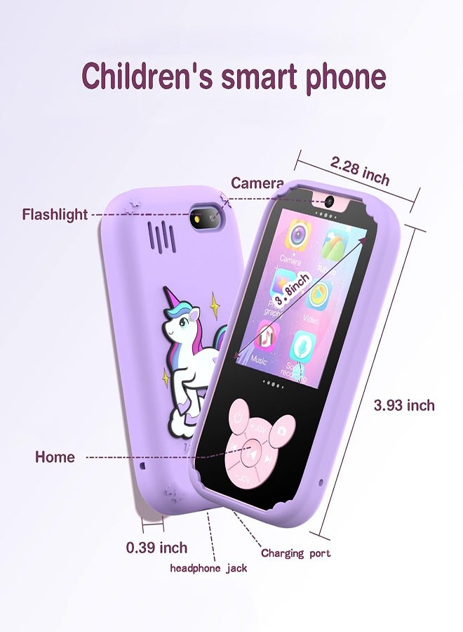 Kids' Phone Toy Touch Screen Kids' Smartphone MP3 Puzzle Learning Toy with 8G SD Card (Purple)