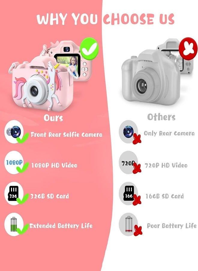 1080P HD Children's Camera 32GB Card 40MP Children's Digital Camera 3-12 Years Old Boy Birthday Gift (Pink)