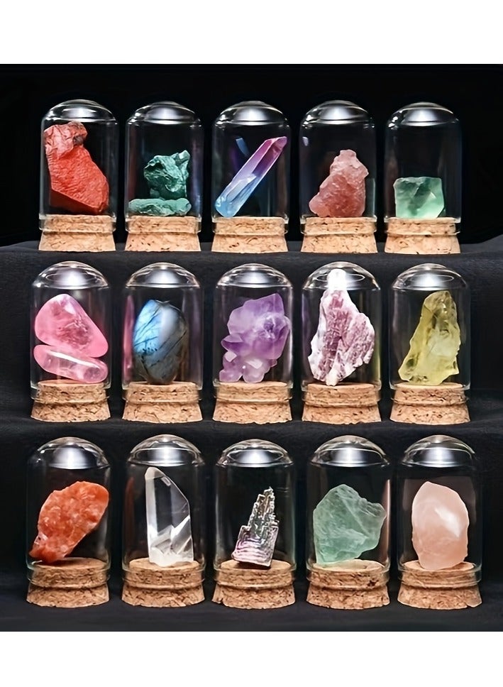 25 Pcs Mineral Specimen Mineral Specimen Rock Specimen Natural Stone Collection Set Glass Cover Ore Dust Proof Figurine Ornament Display Specimen Box Table Collection Bismuth Crystal Geological Science Decor Accessory Graduation Memorial Birthday Keepsake