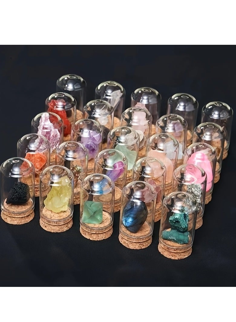 25 Pcs Mineral Specimen Mineral Specimen Rock Specimen Natural Stone Collection Set Glass Cover Ore Dust Proof Figurine Ornament Display Specimen Box Table Collection Bismuth Crystal Geological Science Decor Accessory Graduation Memorial Birthday Keepsake