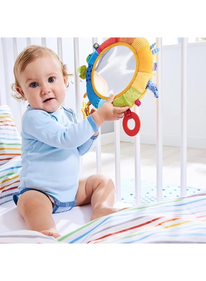 HABA Rainbow Discovery Mirror - Hang from Crib or Use as a Pillow with Entertaining Elements for Baby to Explore