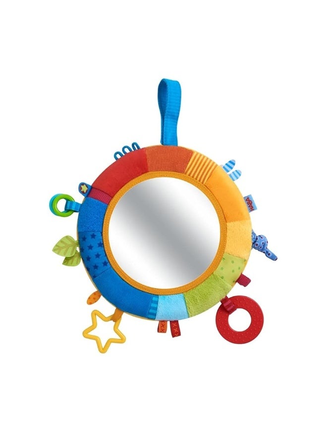 HABA Rainbow Discovery Mirror - Hang from Crib or Use as a Pillow with Entertaining Elements for Baby to Explore