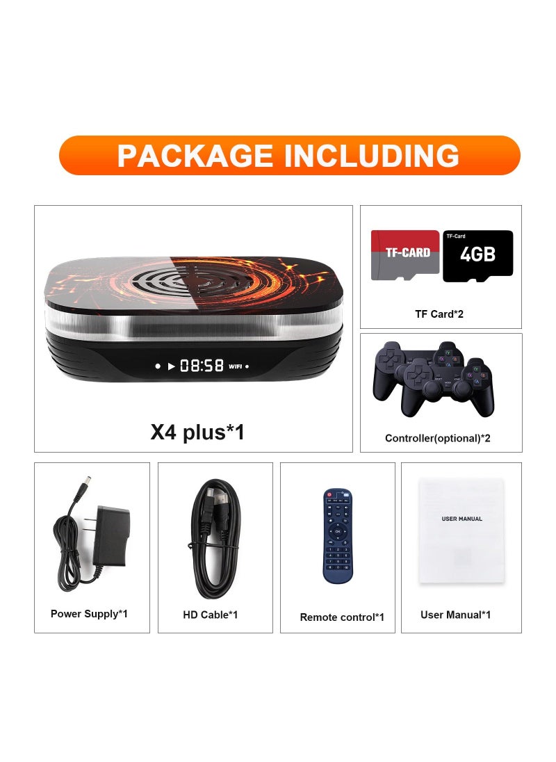 Super Console X4 Plus, Video Game Console Pre-Built-in 60000+Games, Retro Game Console Compatible, with 65+ emulators,EmuELEC 4.6/Android 11.0/CoreE, S905x4, 4K UHD Display, 2 Controllers included