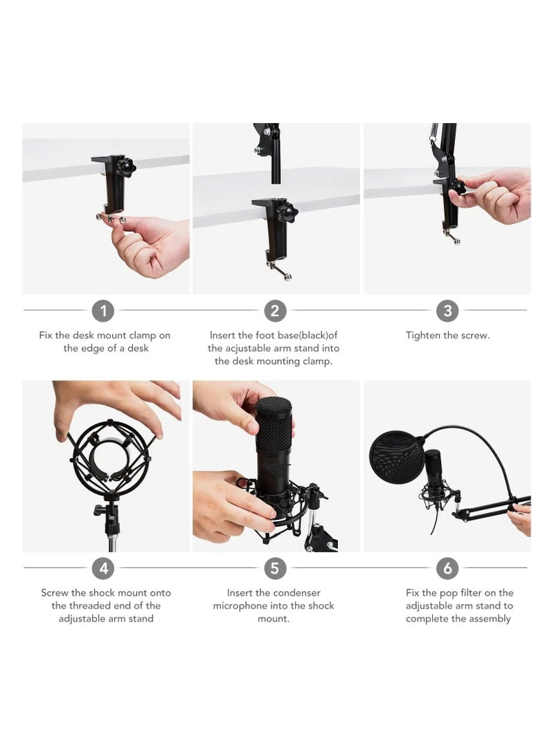 USB Studio Microphone with Noise Reduction, Stand, and Ring Light for High-Quality Streaming, Karaoke, and Podcasting on PC and YouTube.