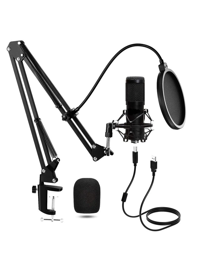 USB Studio Microphone with Noise Reduction, Stand, and Ring Light for High-Quality Streaming, Karaoke, and Podcasting on PC and YouTube.