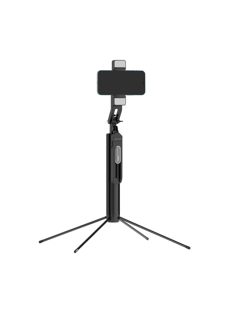 Selfie Stick 185cm Extendable with Dual Detachable Lights, 4 Leg Tripod and Remote Control Black