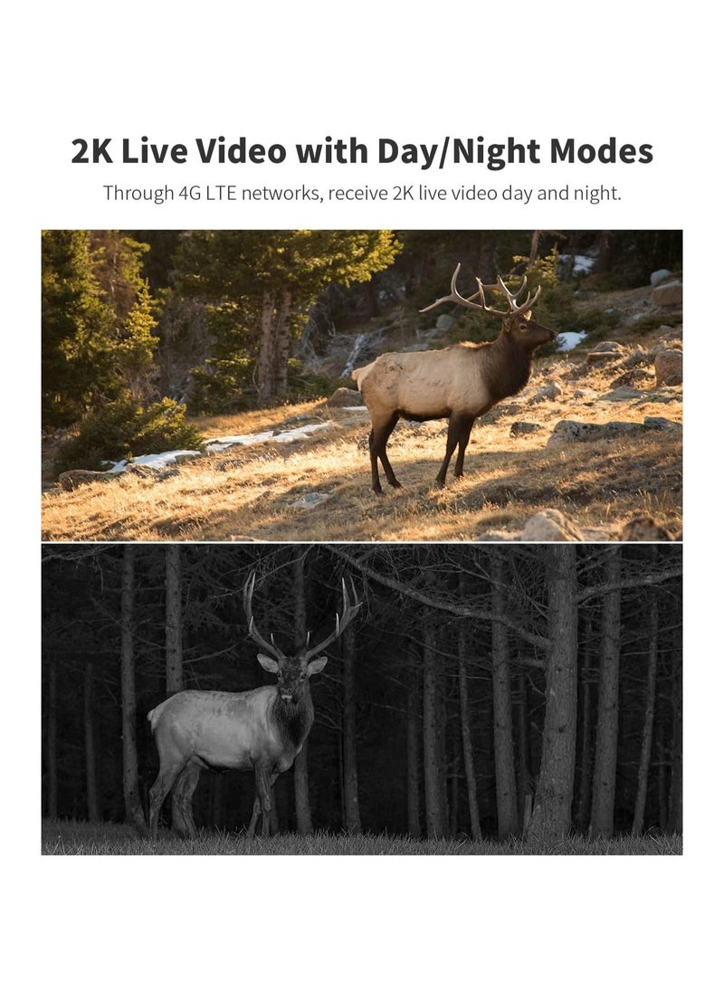 4G LTE Cellular Trail Cameras, Gen 3.0, 360° Full View, 2K Live Streaming, Solar Powered, Remote Phone Access, Night Vision, Motion Activated Game/Deer Camera, IP65 Waterproof (No SD & SIM)