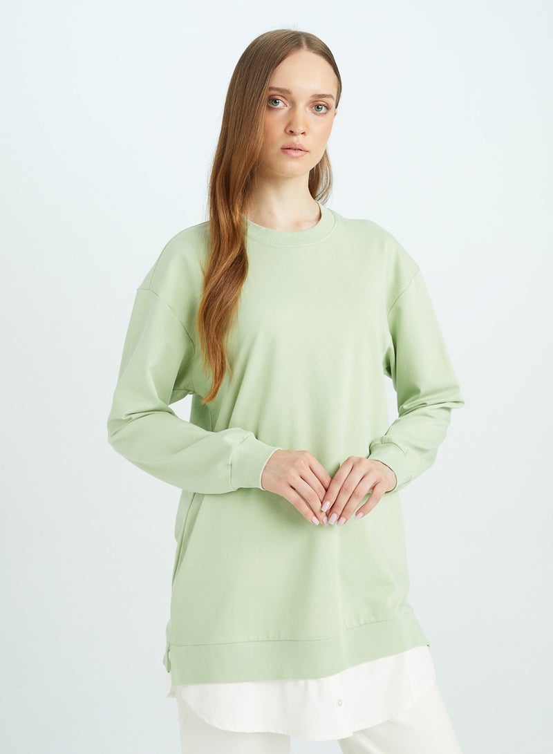 Regular Fit Crew Neck Tunic With Hem Detail